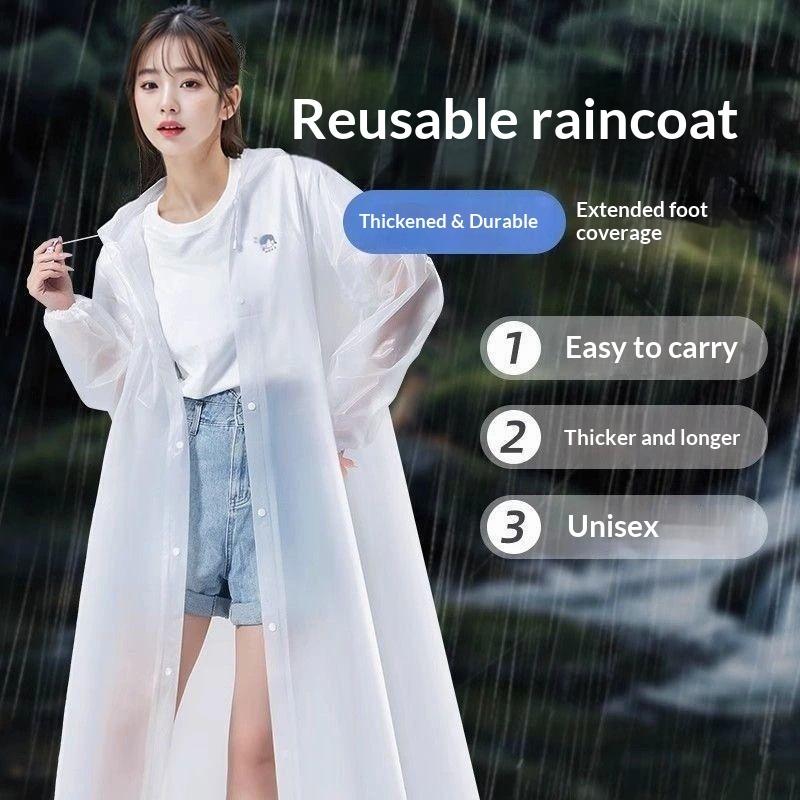 EVA Reusable Long Rain Poncho - Thick Adult Raincoat for Outdoor Hiking, Travel, Cycling and Camping