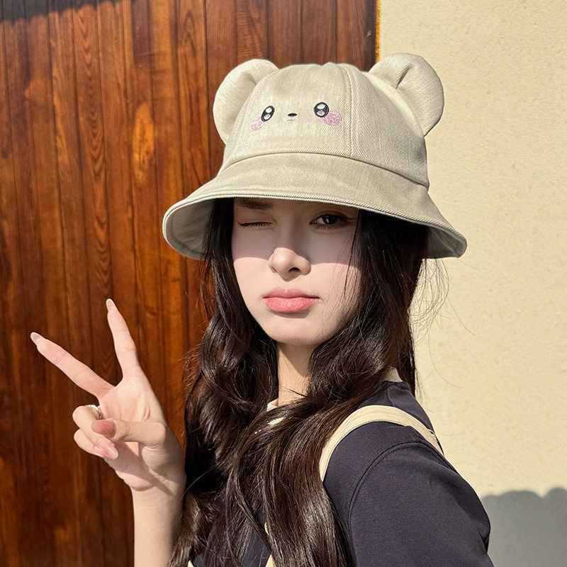 Fisherman hat children cartoon cute bear hat spring and summer face covering versatile basin hat student outdoor sun protection hat