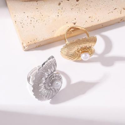 Metal Vintage Conch Rings Adjustable Geometric  Rings New Pearl Starfish Rings  Summer Beach