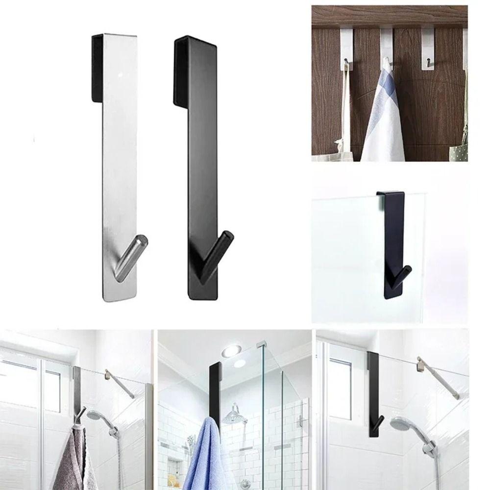 Drilling-Free Stainless Steel Shower Door Hook Space Saving Rustproof Towel Hooks Wall Mounted Bathroom Hooks Sauna