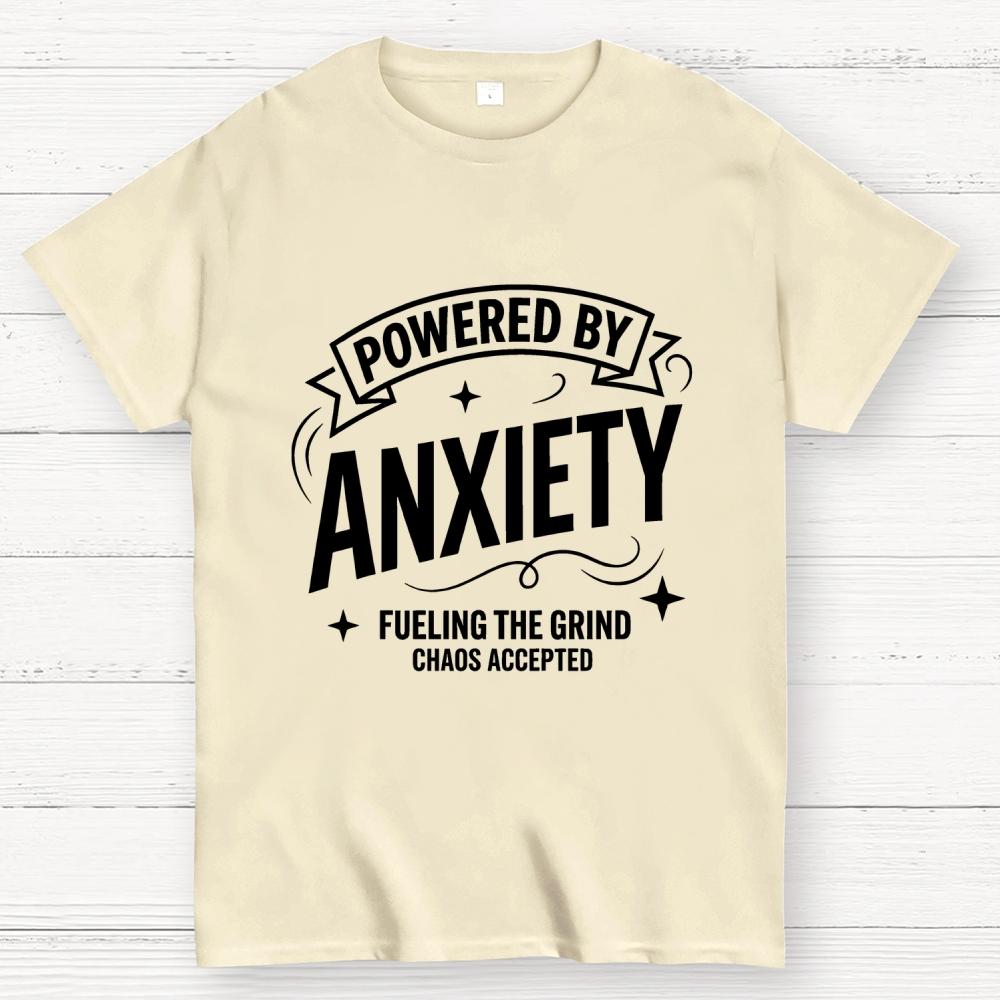 Powered By Anxiety Art Print Cotton Summer Casual Cool Loose T-Shirt