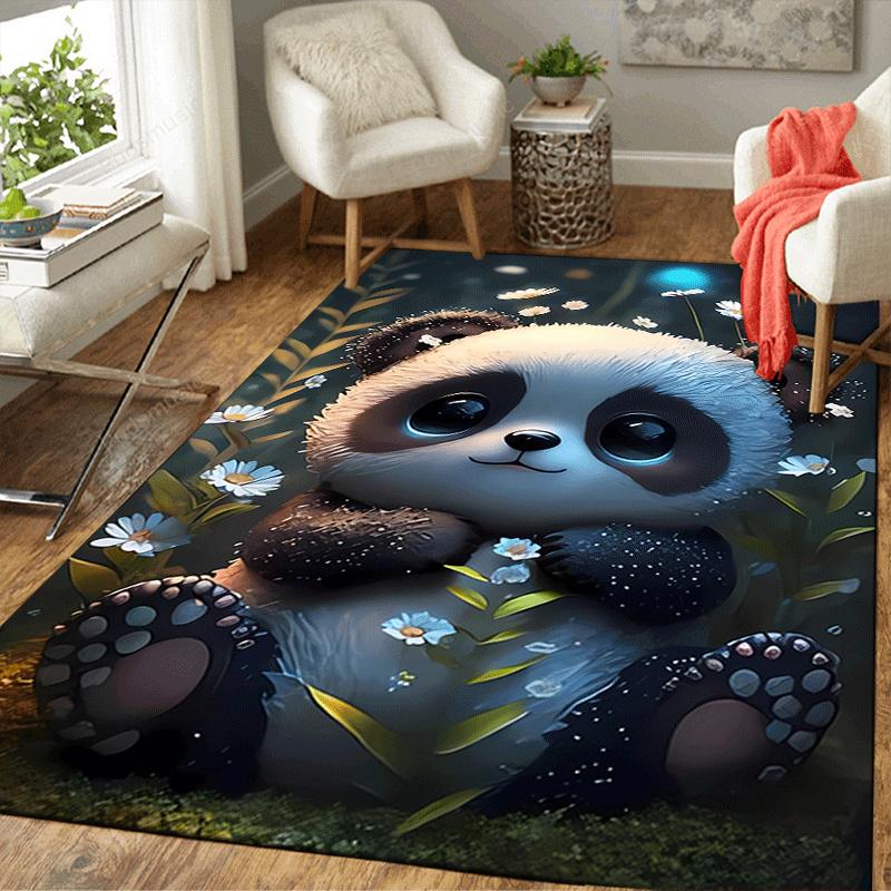 1pc Flowers and pandas Design Area Rug - Soft, Anti-Slip, and Durable Gaming Room Decor for Bedroom