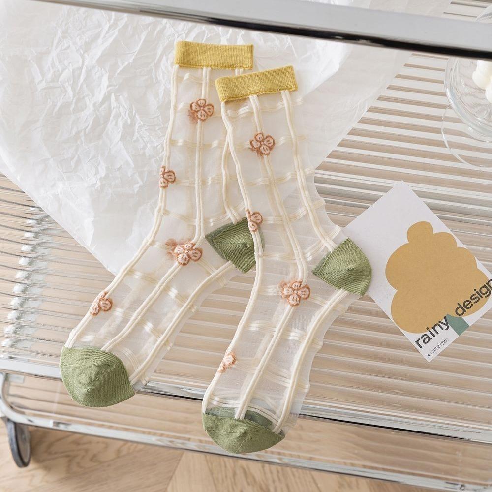 Breathable Crystal Silk Socks Ultra-thin Lace Socks Fashion Long Socks  Summer