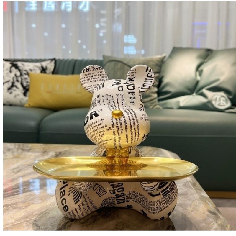 Trendy Colorful Graffiti Bear Abstract Resin Storage Statue Cute Doodle Animal Organizer Desk Holder for Home Office Ornaments