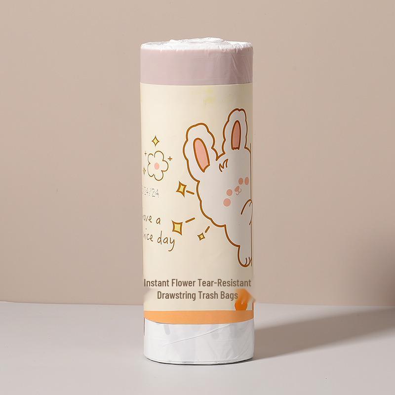 Oukees Tear-Free Cartoon Drawstring Garbage Bags - Thick, Durable, Handheld Disposable for Kitchen Use