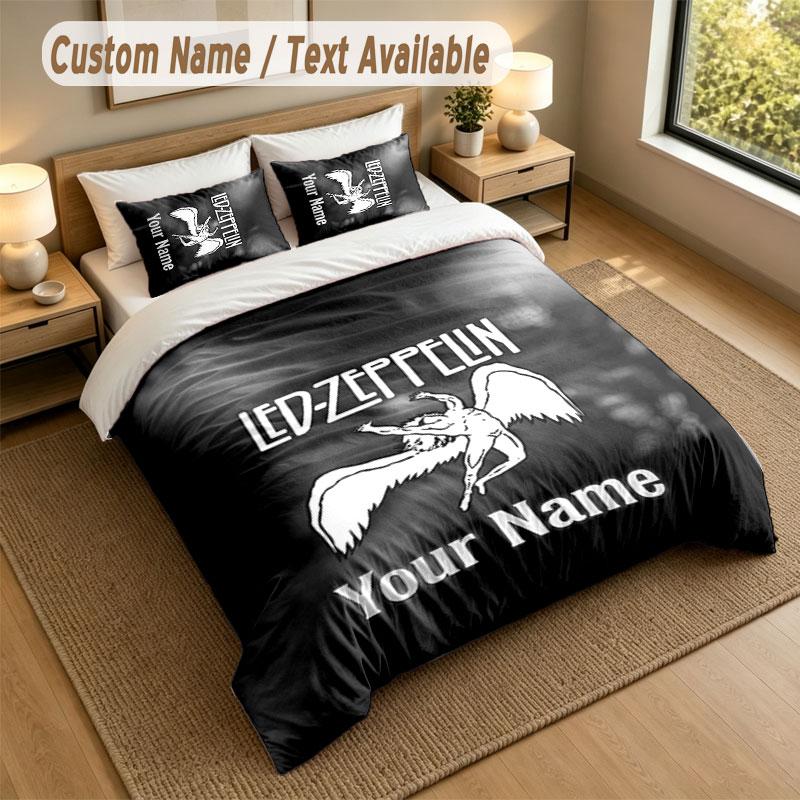 Bedding Set 1 Duvet Cover 2 Pillowcases Led Zeppelin Print Soft Bed Linen Bedroom Decor