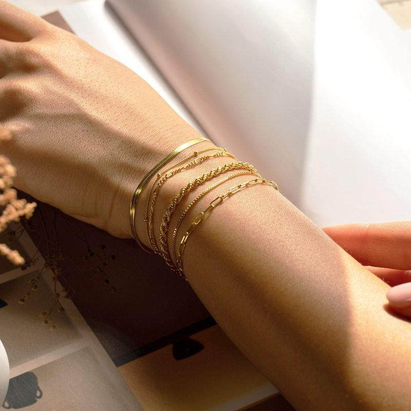 FTCY 6Pcs Gold Color Bracelet Set for Women Bohemian Vintage Thick Twist Cuban Chain Bracelet Women’s Trendy Jewelry Gifts