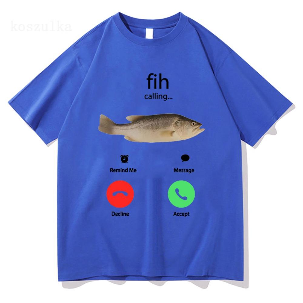 

Fih Calling Remind Me Message Decline Accept Phone Call Fish T-shirts Funny Fishman Outfit T-shirt Men Women Cotton Tees 3XL