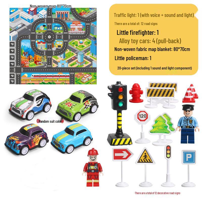 Traffic Signal and Light Educational Set: Safety Teaching Aids, Road Signs, Car Models, and Parking Scene Map