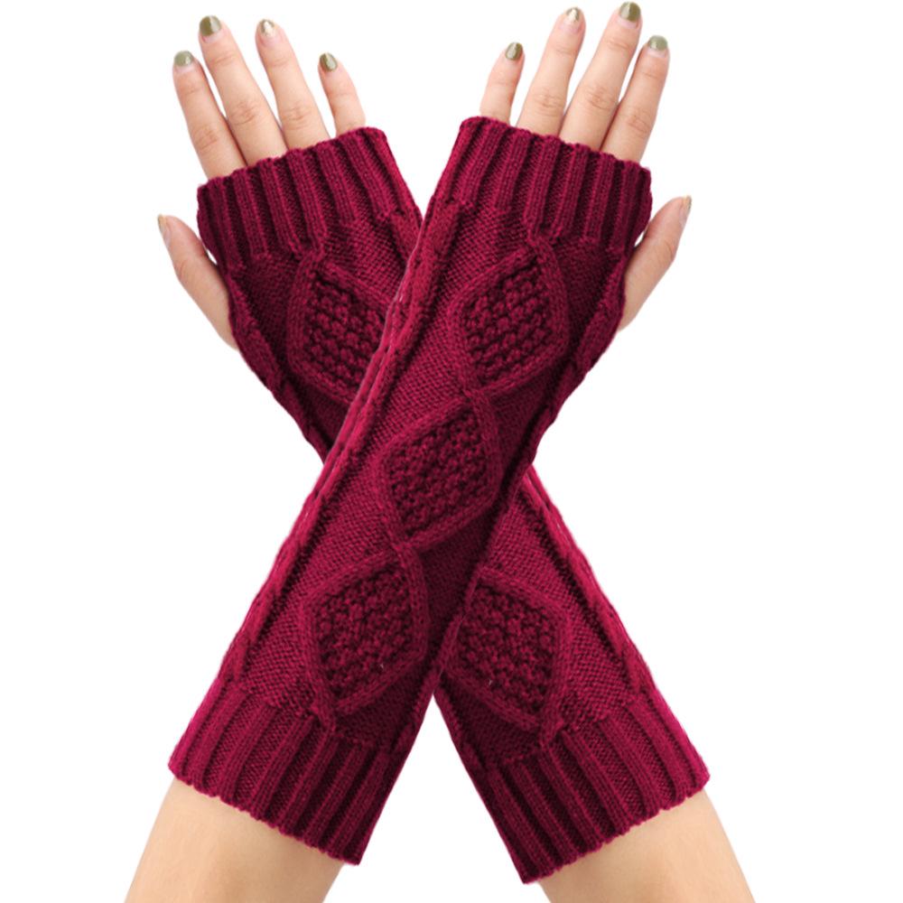 Retro Diamond Knit Wool Fingerless Gloves: Warm Half-Finger Wrist & Arm Warmers