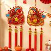 Flocking Chinese Lucky Character Pendants Handmade with Tassels Red Horse Hanging Ornament Traditional Good Fortune