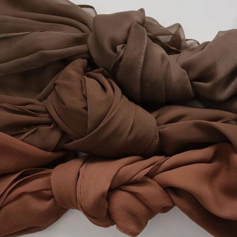 Muslim Plain Crinkle Hijabs Heavy Chiffon Scarf Arab Crepe Shawl Wraps Islamic Headband Solid Color Foulard Women
