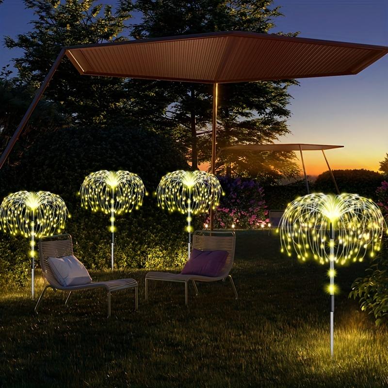 4PACK Outdoor Solar Lighting Copper Flash Post Light, LED 8 Modes Garden Landscape Light, Stainless Steel Rod with Light Source Sensor
