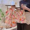 Three-Piece Girls' Summer Floral Set: Ruffle T-Shirt, Lace Shorts, Wide-Leg Pants