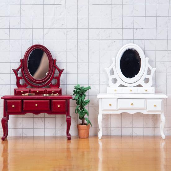 Mini Cabinet High Simulation Decoration Wood Dollhouse Dressing Mirror Table Model for Bedroom Scene