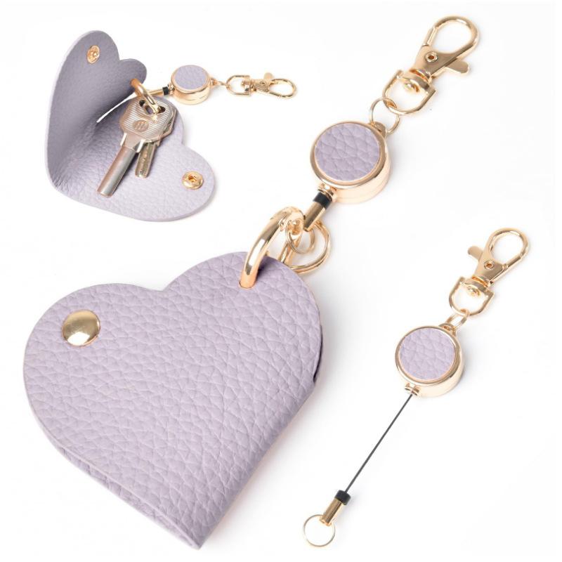 Heart-Shaped Retractable Keychain With Pu Leather Strap & Golden-Tone Alloy Clip