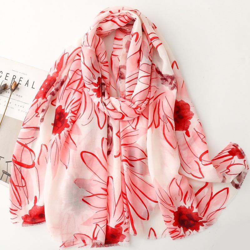 Winter Shimmer Oil Painting Floral Fringe Viscose Soft Scarf Cotton Shawls Women Perfect for Travel Casual Muslim Hijab 180*90Cm