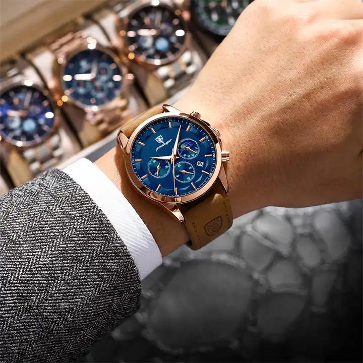 Hot Sale Poedagar P928 928 Leather Stainless Steel Strap Waterproof Quartz Watches Chronograph Fashion Luxury Wristwatch for Men