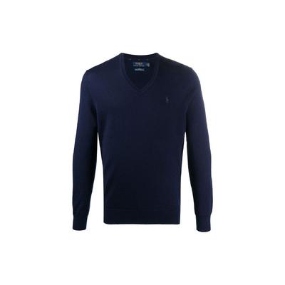 Polo Solid Logo Embroidered Pullover Wool Sweater Men Sweater Blue 710714347-004