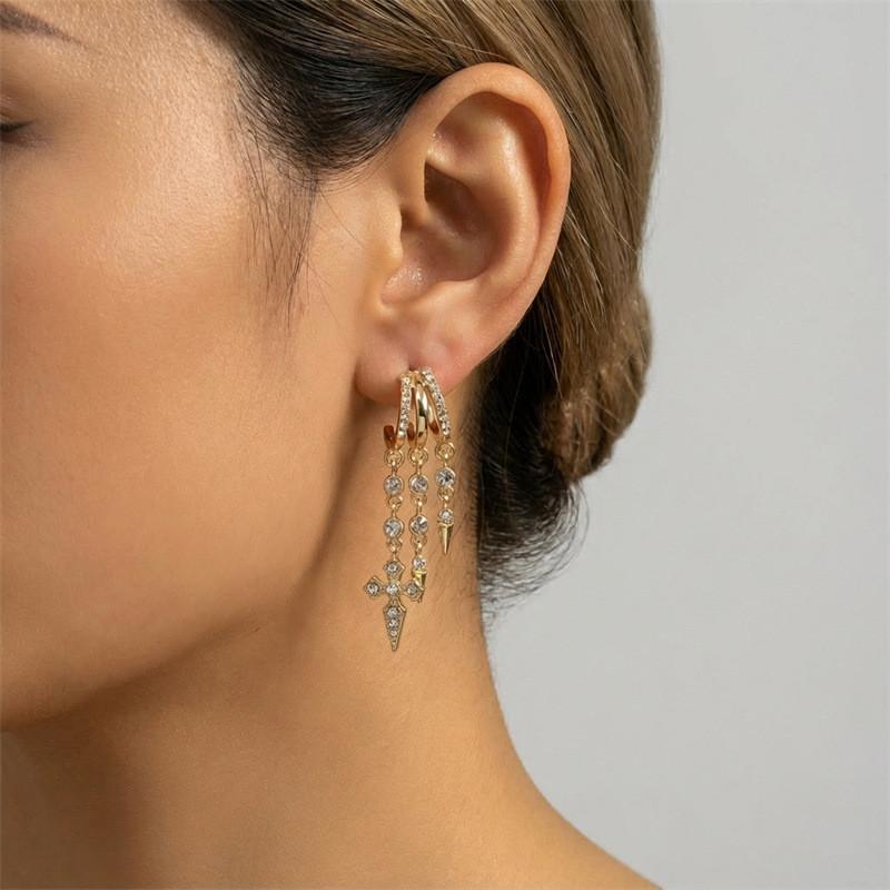 Fashion Alloy Asymmetrical Drop Earrings With Chain Tassels For Women