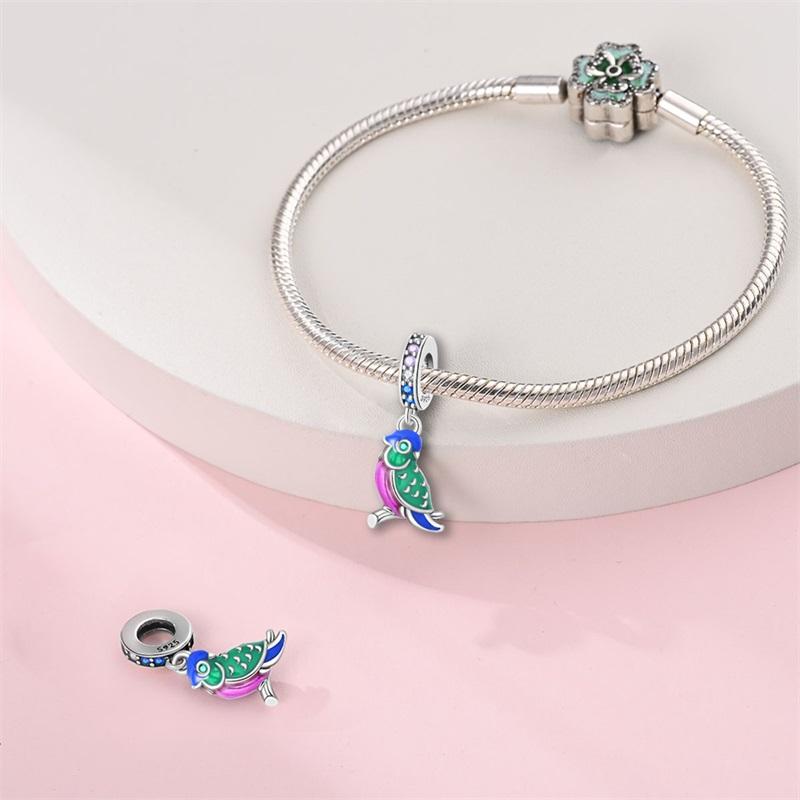 Charms Original Copper Greenfield Parrot Pendant Beads Fit Bracelet Diy Fine Gift Women Delicate Jewelry Accessory