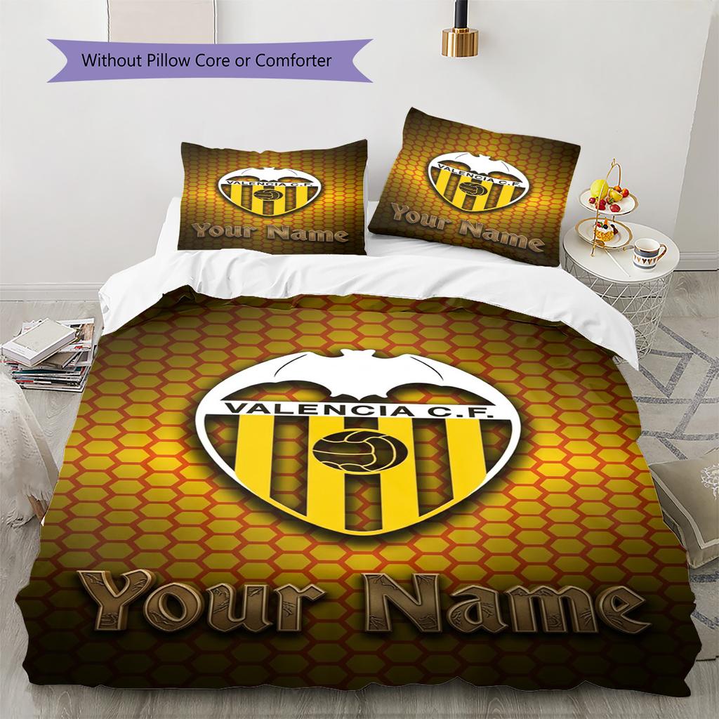 Name Custom Valencia CF Logo Pattern Bedding Set Quilt Cover Pillowcase Home Decor Gift (1 * duvet cover + 2 * pillowcase, without core)
