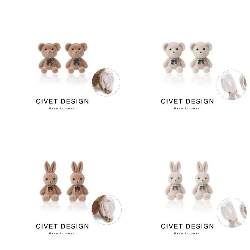 Cute Bow Bear Stud Earrings - Non-Pierced, Versatile, Cartoon Style for Girls