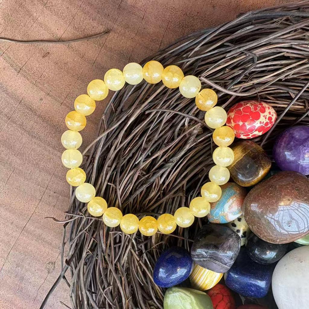 Xiyin Citrine Beaded Bracelet: Yellow Stripe Crystal Handmade Elastic Design