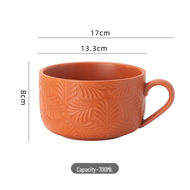 Wide-mouth Retro Ceramic Breakfast Mug - Large Capacity, Single-ear Design 700ml оранжевый