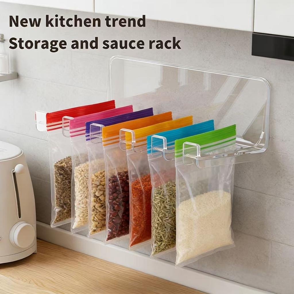 1 Set of No-Drill Wall-Mounted Spice Bag Racks -Organizer for Sauce And Spice Bags,Transparent Multi-Compartment Design