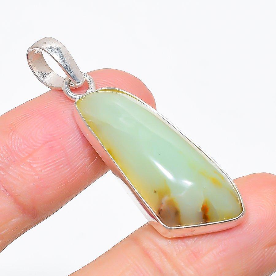 Chrysoprase Gemstone Handmade 925 Sterling Silver Jewelry Pendant 1.81" KJ-11