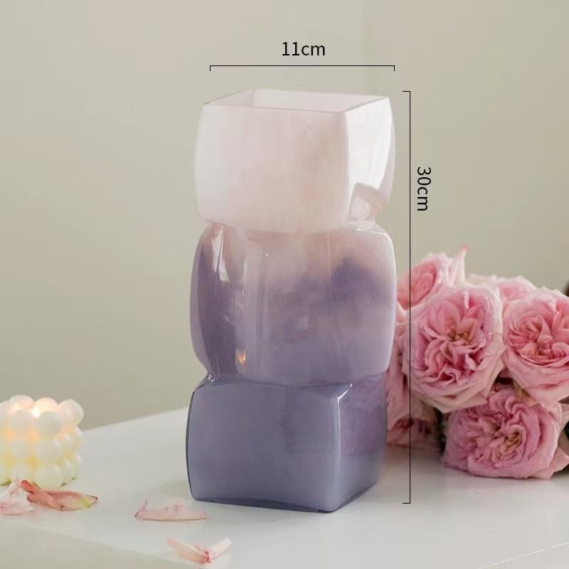 

Glass Vase Geometric Square Stacking Marbling Gradient Flower Vase Floral Arrangement Accessories Terrarium Flower Pot