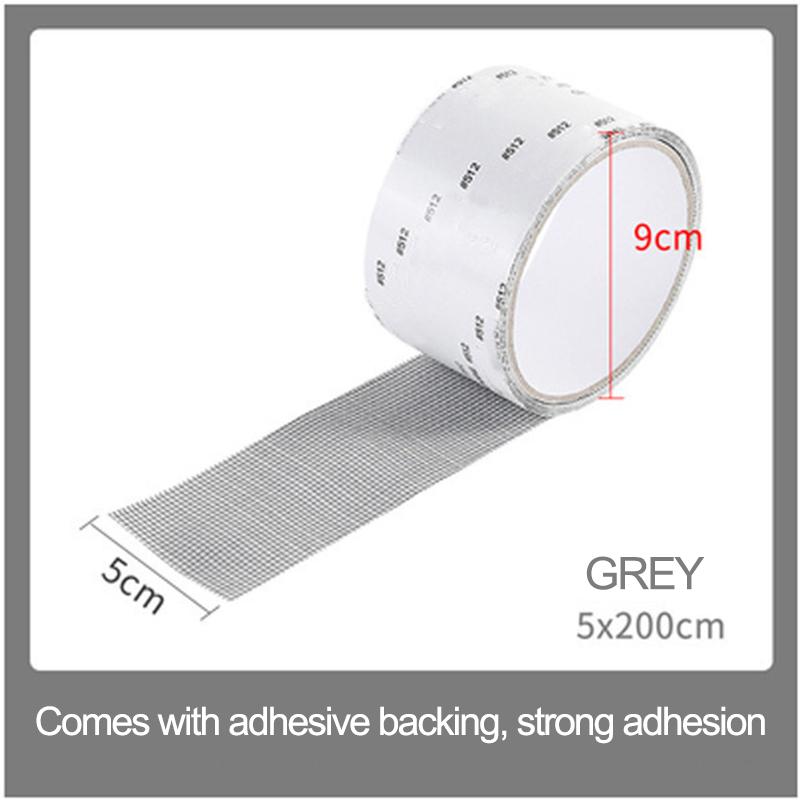 

Держите комаров подальше! Водонепроницаемая ремонтная лента для оконных сеток, самоклеящаяся сетчатая заплатка, не требует инструментов, быстрое решение для дыр, разрывов в сетках, дверях, для кемпинга 5*200cm-grey