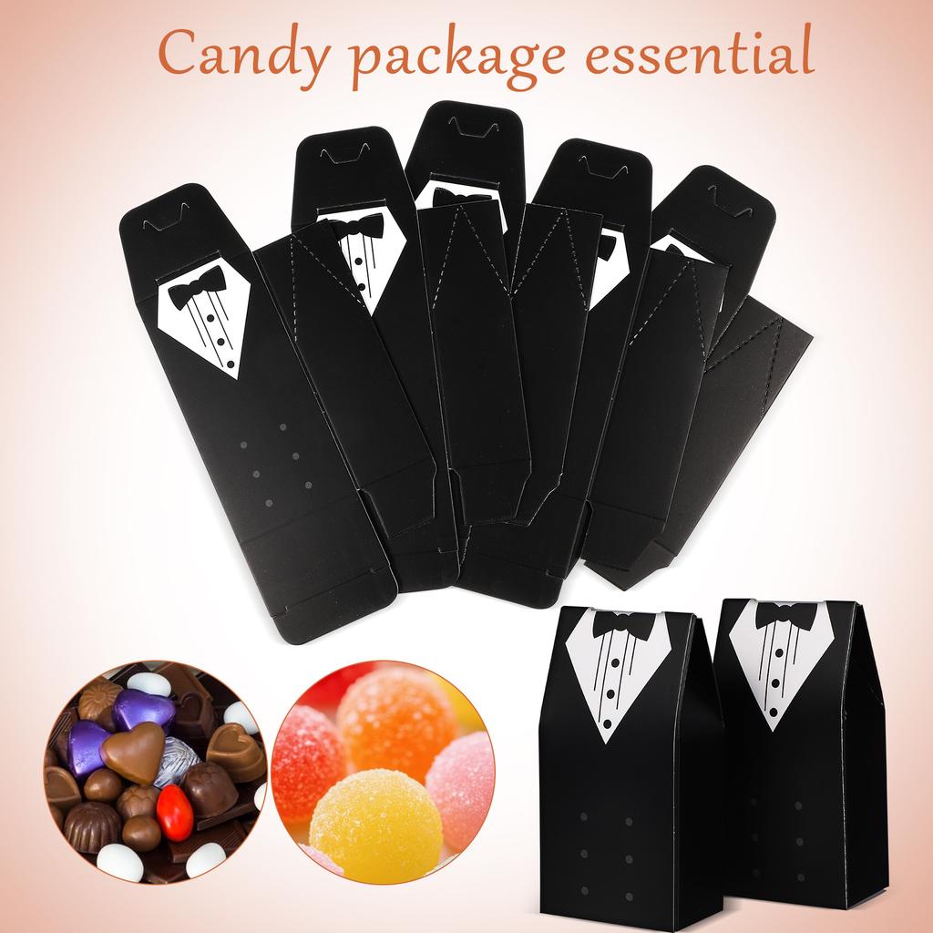 50Pcs Double Button Tuxedo Candy Boxes Sweets Packaging Foldable Gift Box Choclolate Containers Bridal Dress Present Bag Wedding