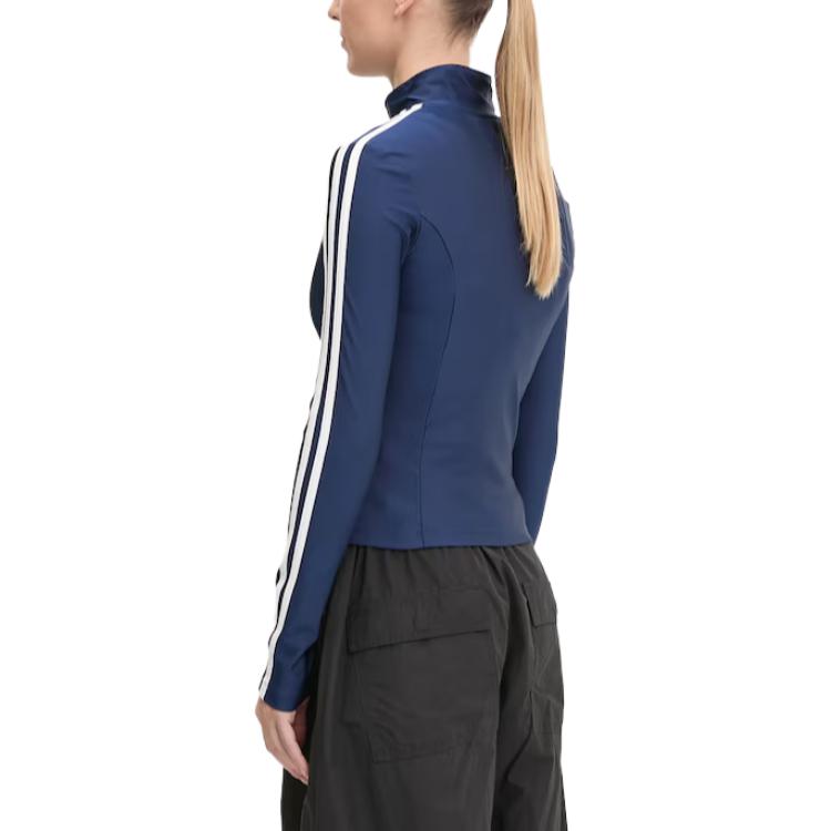 adidas Giacca da Donna Originali a Strisce con Collo Alto e Zip Manica Lunga Slim Giubbotti Blu Mezzanotte JD5023