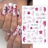 3Pcs Floral Nail Stickers Pink Black Lily Flower Vintage English Letter Nail Art Decals