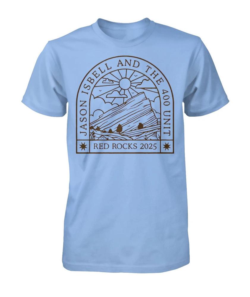 Jason Isbell Live RED ROCKS 2025 Light Blue Cotton T Shirt Full Size S-5XL Unisex T-Shirt XL