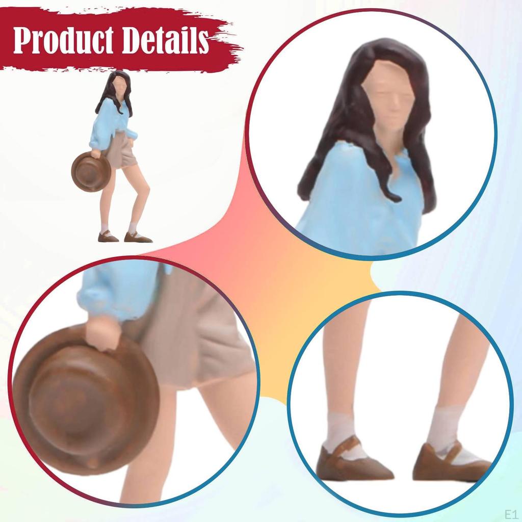 1:64 Girl Model Shirt Figure Diorama Scenery Stimulated Photo Prop 3D Character with Long Hair