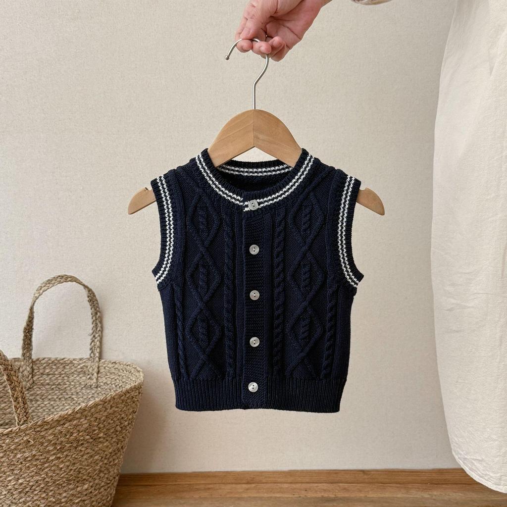 Retro Knit Infant & Toddler Vest - Spring/Autumn Korean Style, Pure Cotton, Newborn Baby Cardigan