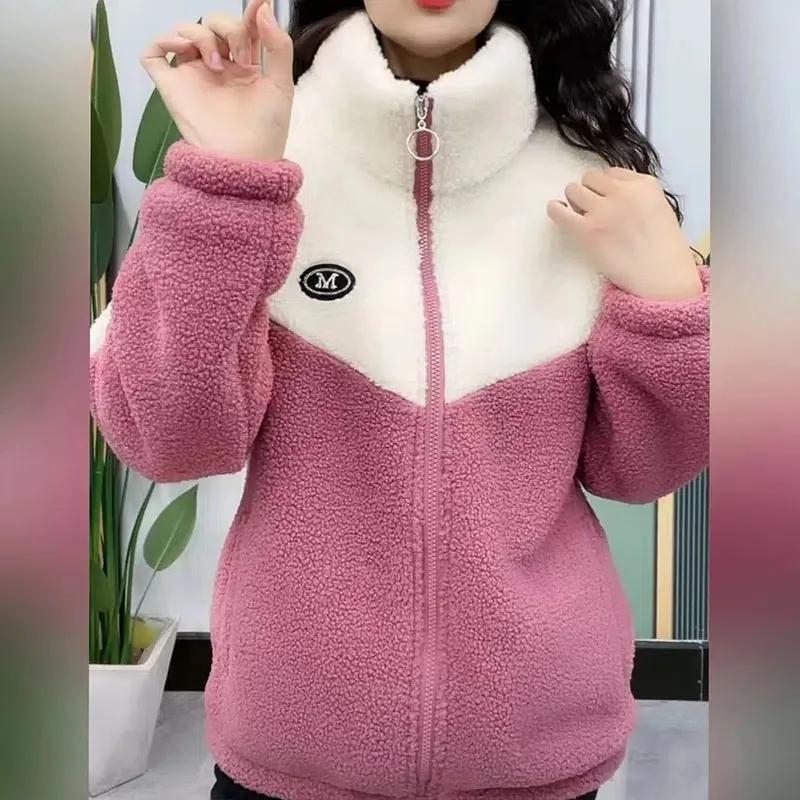 Jacket Women Warm Overcoat Colored Thickened Lamb Long Sleeve Warm Topcoat Quilted Top Autumn Winter Overgarmen Plus Size