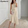Women's Office Workwear Chic Sleeveless Blazer Mermaid Tail Half Skirt Two-Piece Set Outfit