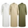 Men's Thobe Solid Color Long Sleeve Robe Men Stand Collar Button Down Islamic Kaftan Casual Middle East Arabic Traditional Long Muslim Dress