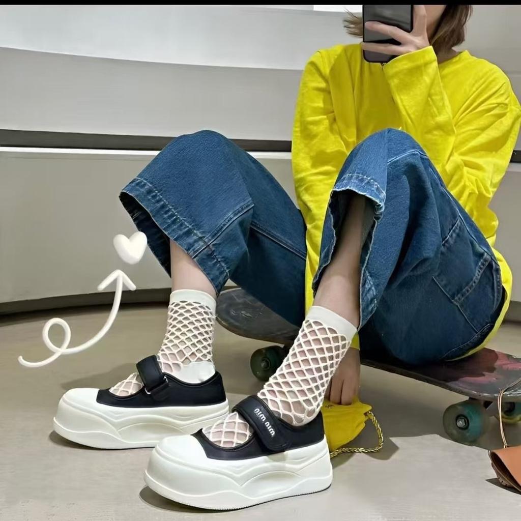 Leather muffin thick-soled Velcro Mary Jane single shoes women's 2025 spring and summer new fashionable versatile light mouth loafers