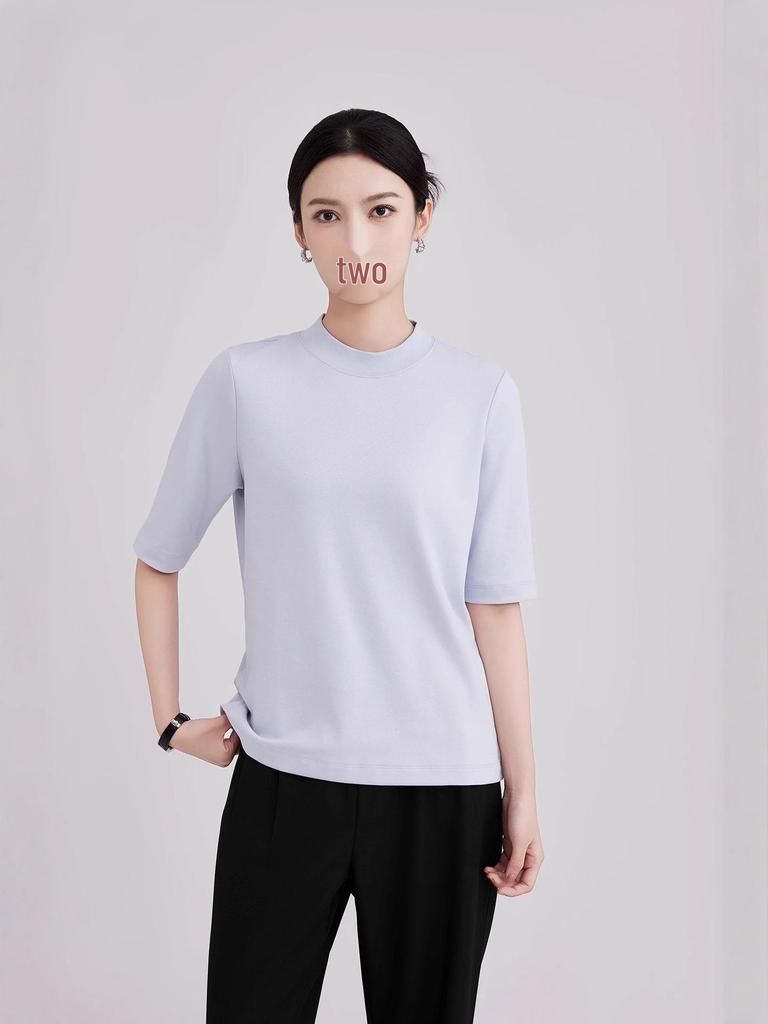High-End Women's Ribbed Crew Neck Mid-Sleeve T-Shirt