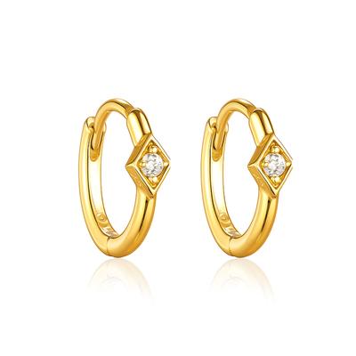 Solitaire Hoop Earrings - 925 Sterling Silver Gold Plated