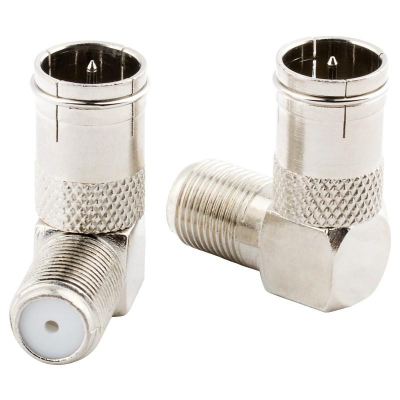 Bent 90° Imperial RF Adapter: F Female To Quick Plug Cable Connector
