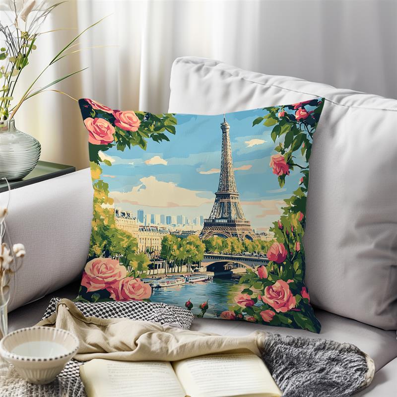 Rustic Style Paris Garden Sofa Cushion Comfortable Pillow Office Cover Living Room Home Decor Modern Printed Pillowcase