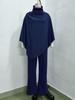 European & American Women's Fall/Winter Fleece Stand-up Collar Cape and Wide-leg Pants Set