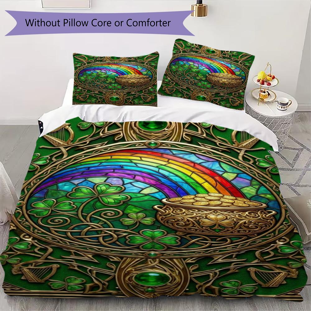 Coins&Rainbows Pattern Bedding uilt Set uilt Cover Pillowcase Home Decoration Birthday Gift (1 * duvet cover + 2 * pillowcase without core)115