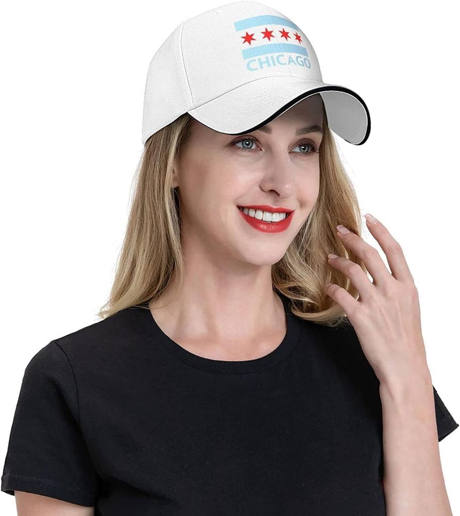 Chicago City Flag Sandwich Hat Baseball Cap Casquette Fit Men And Women Dad Caps White Unisex Adjustable